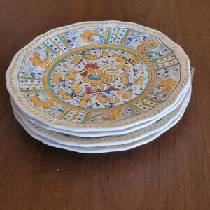 Set of Beautiful Le Cadeaux Melamine Yellow Rooster Lunch Dessert Plates 9”